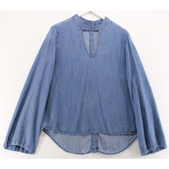 Cloth & Stone Women's Flare Sleeve Chambray Shirt Button Back Blue Sz M - Picture 1 of 8